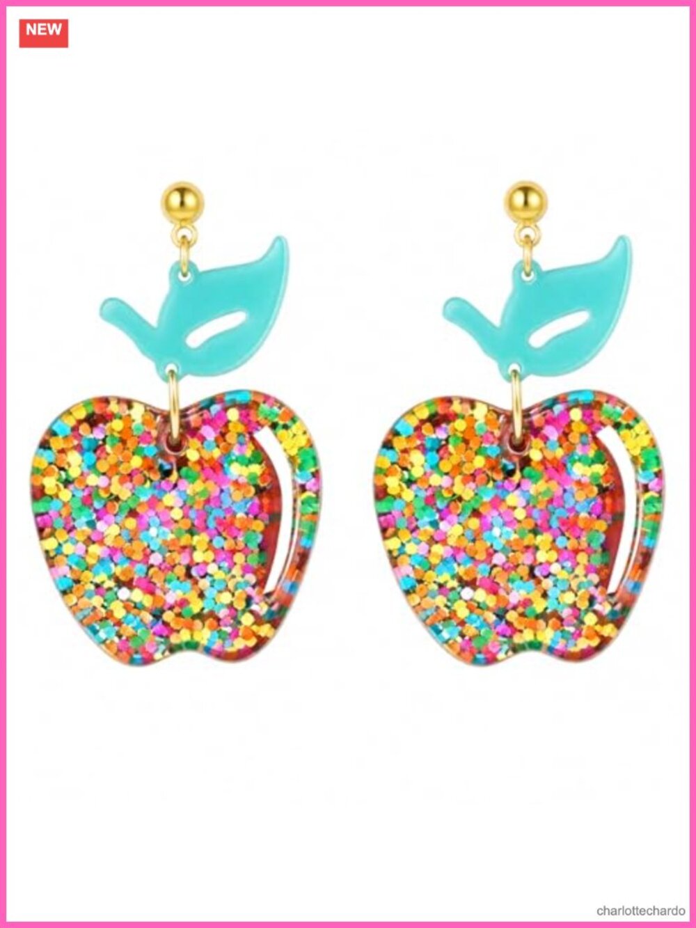 Glitter Apple Teacher Earrings Acrylic Drop Dangle Jewelry